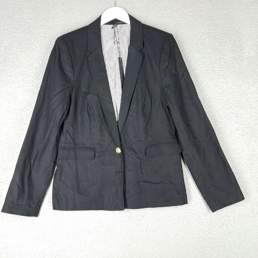 NEW Harve Benard Linen Blend Blazer Womens 14 Jacket Office Career Black Classic